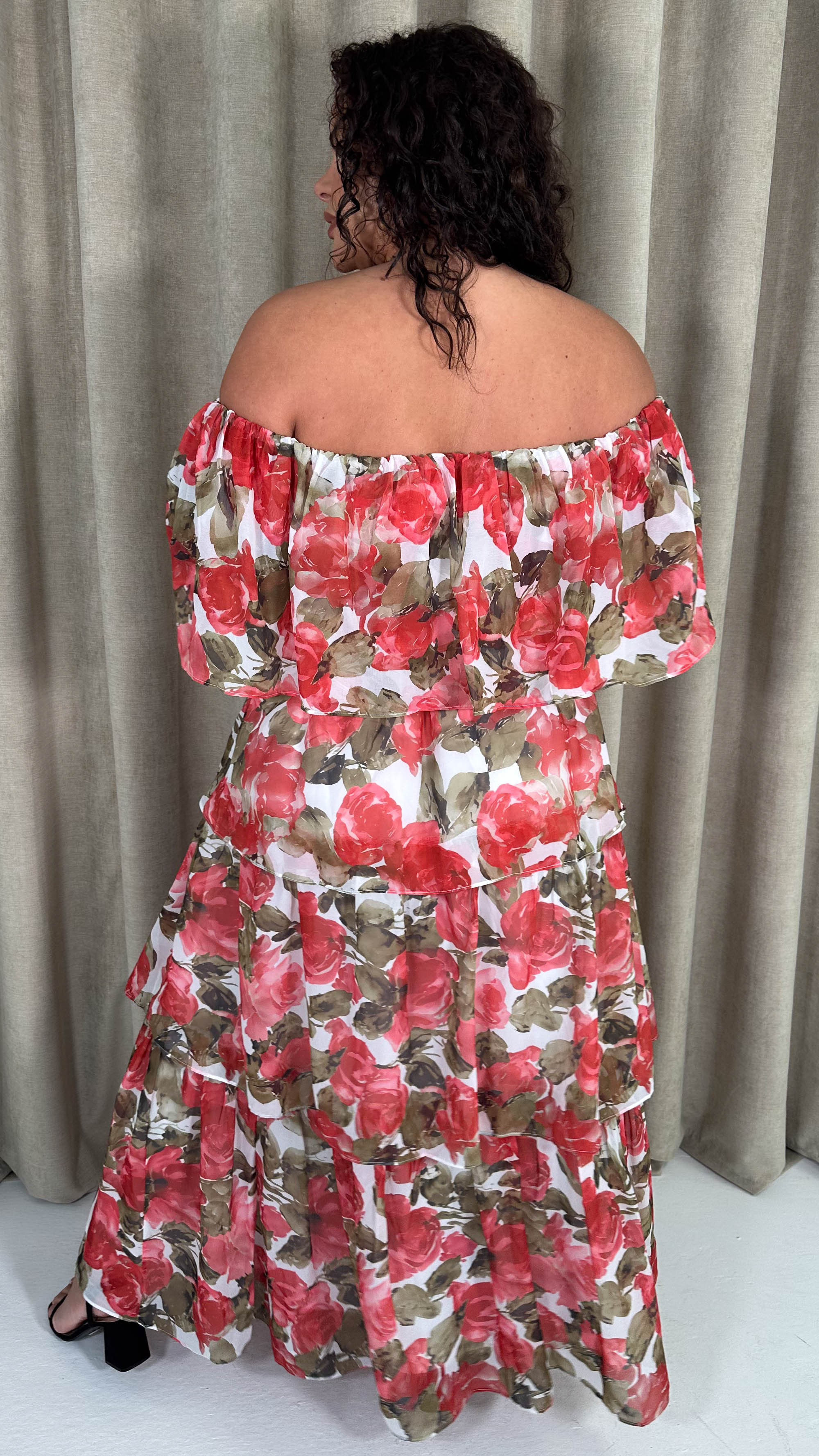 CurveWow Bardot Layered Maxi Dress Red