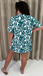 CurveWow Notch Neck Mini Shift Dress Green Floral