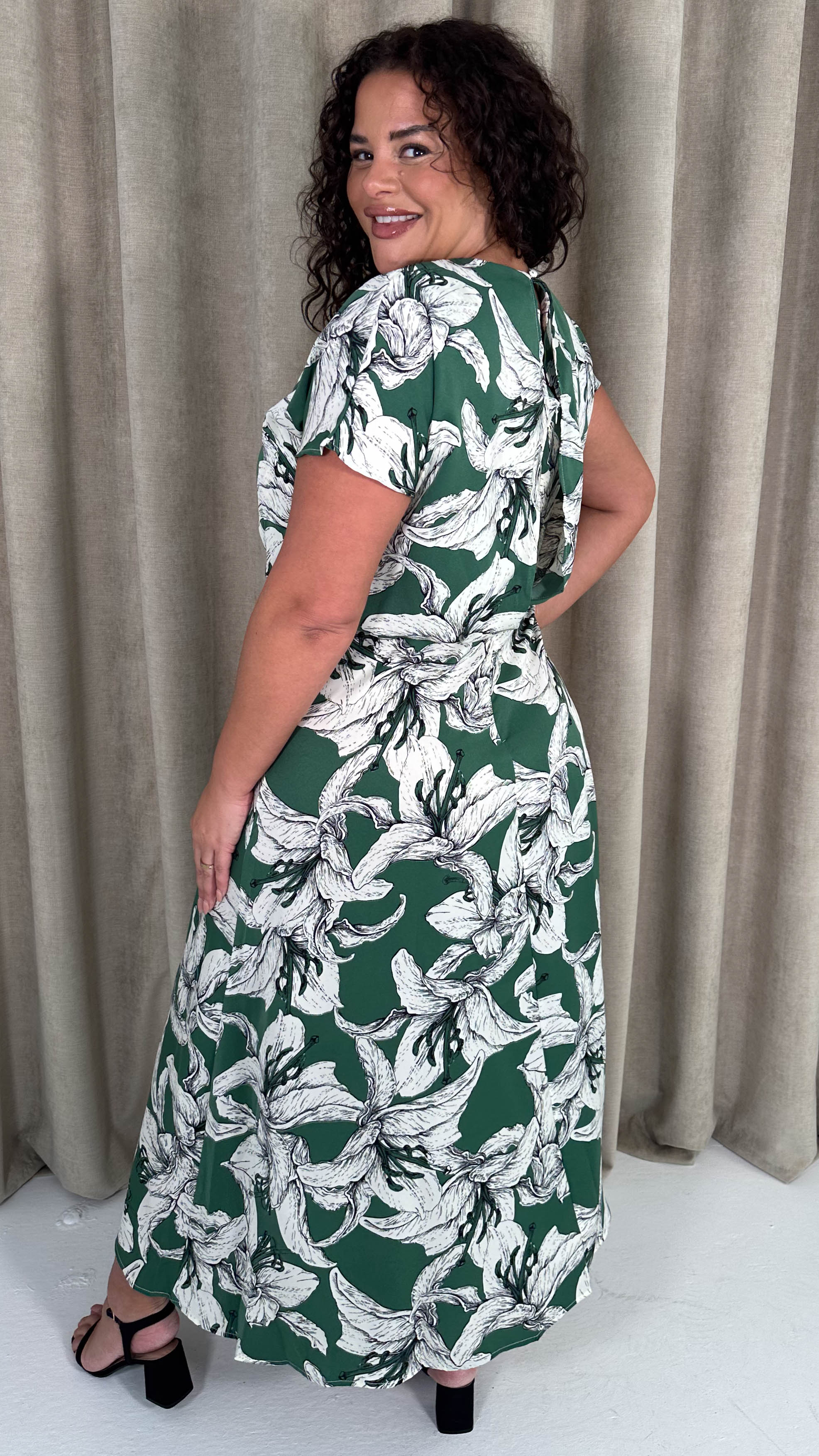 CurveWow Blouson Top Midaxi Dress Green Lily