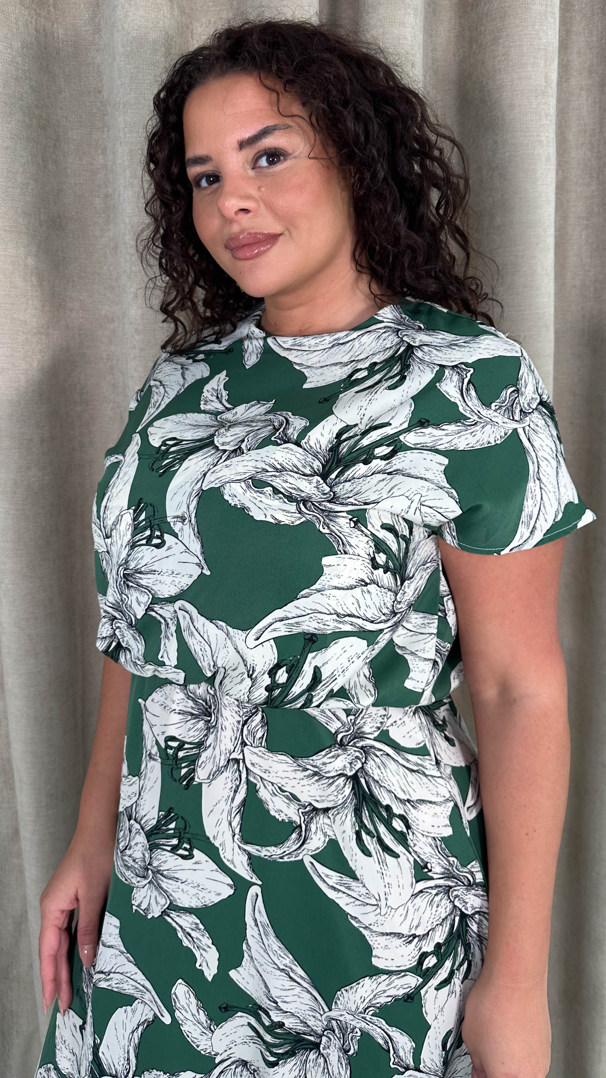 CurveWow Blouson Top Midaxi Dress Green Lily