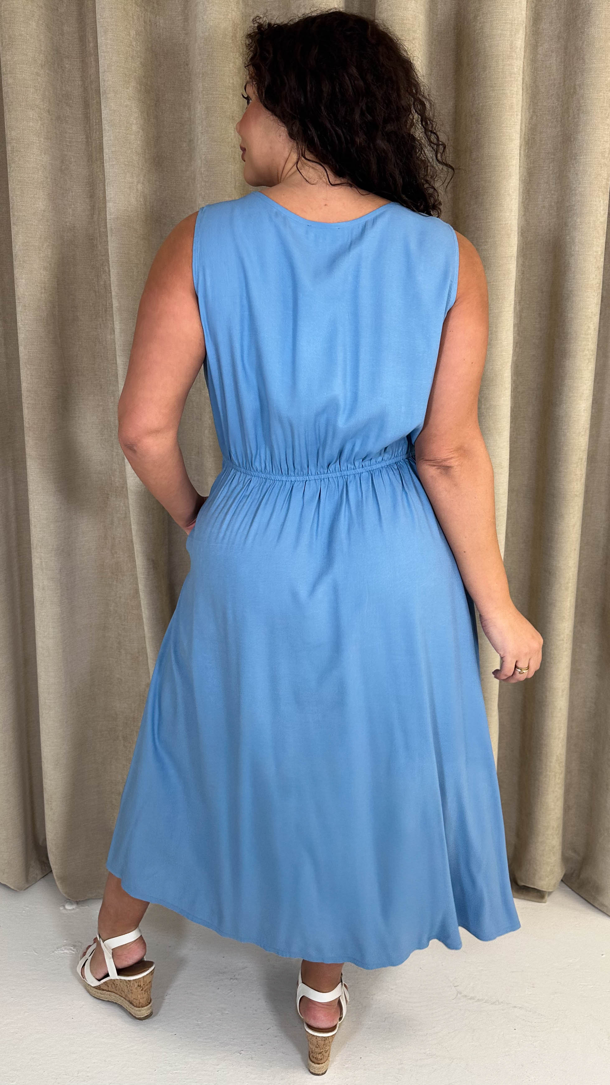 CurveWow Button Front Sundress Blue