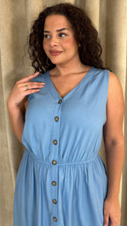 CurveWow Button Front Sundress Blue