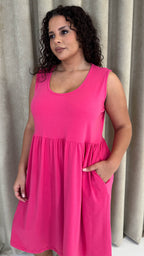 CurveWow Basic Sleeveless Pocket Dress Pink
