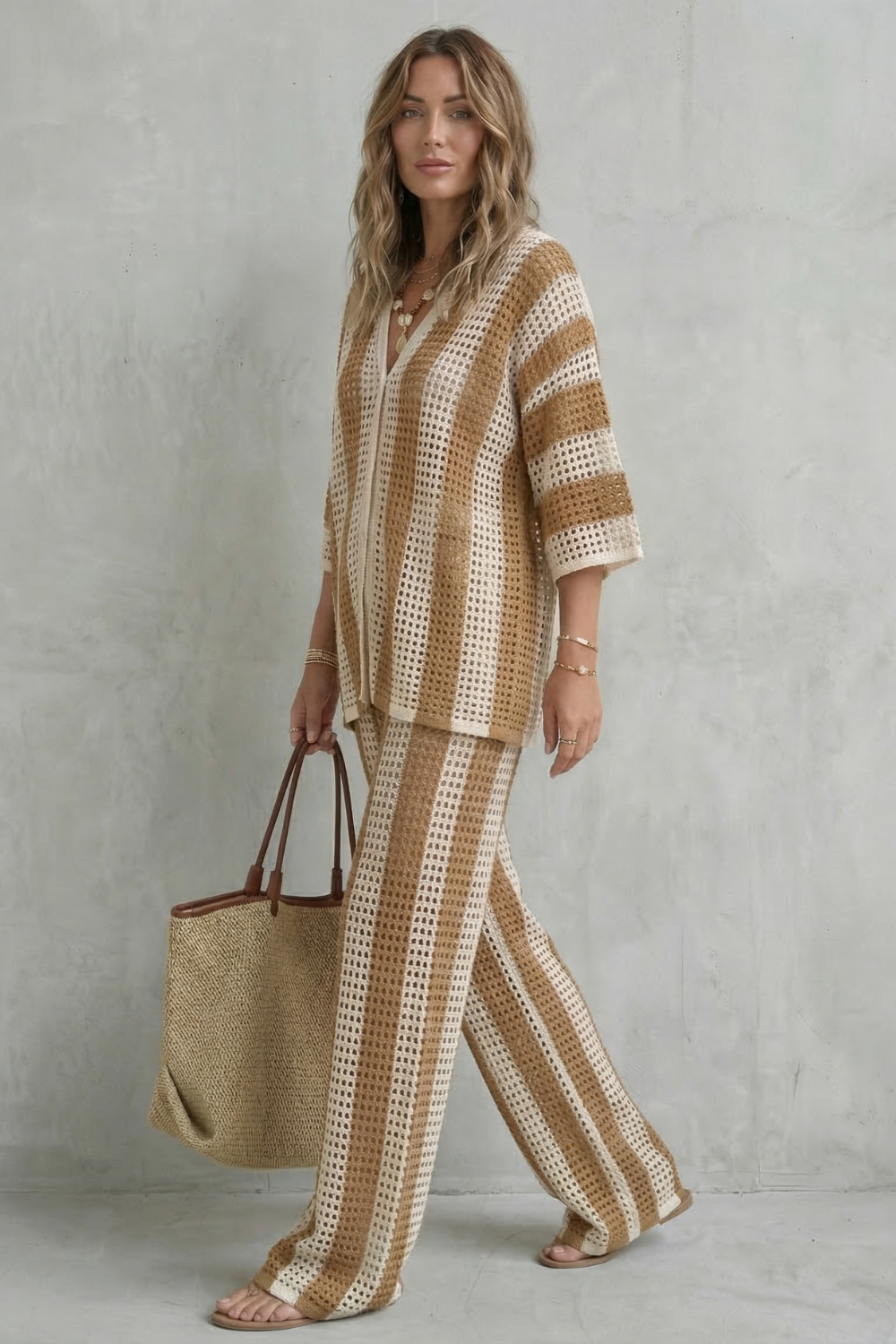 Evarisse – Striped crochet texture – Summer co-ord set