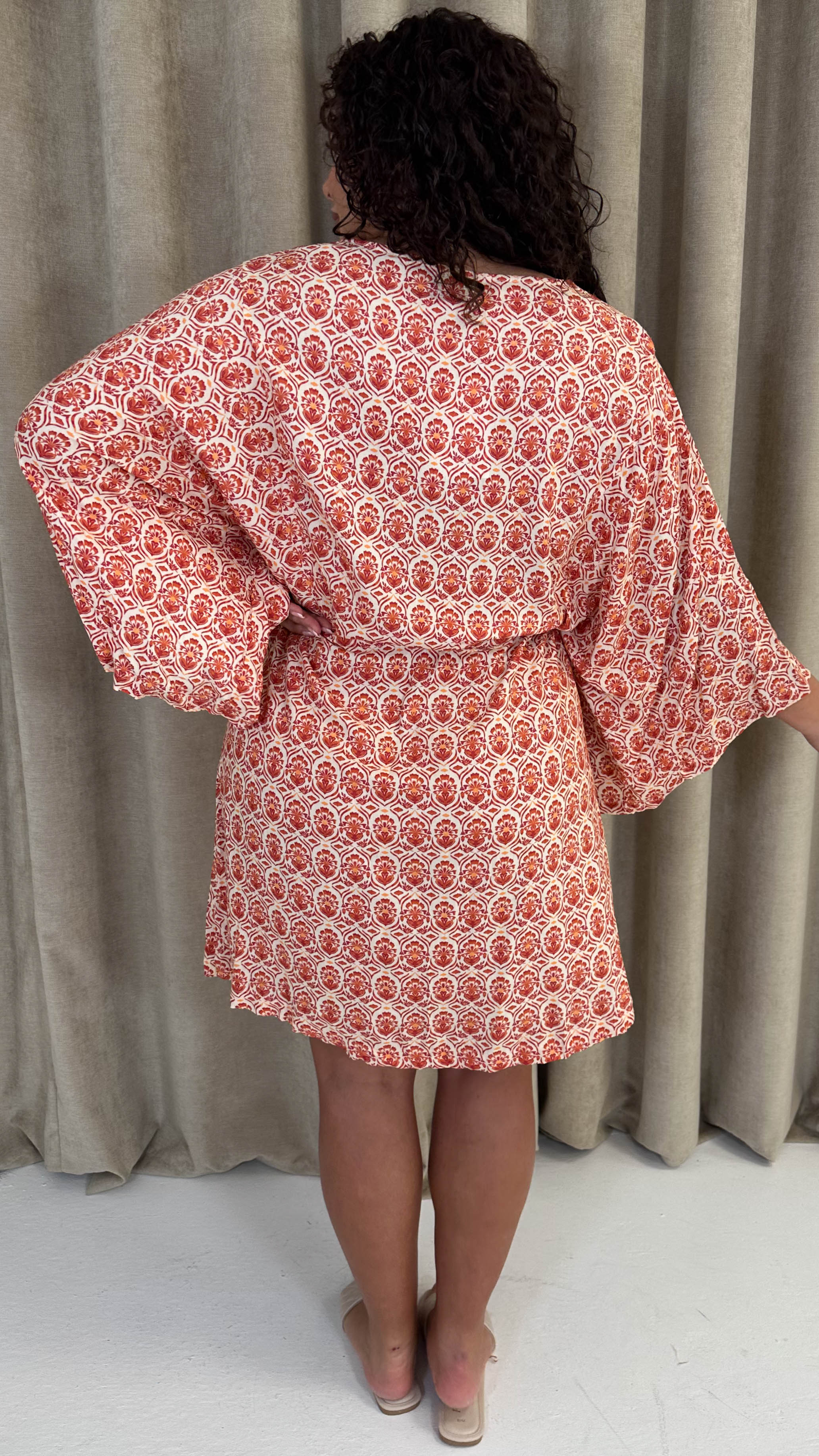CurveWow Button Front Kimono Sleeve Dress Multi Floral