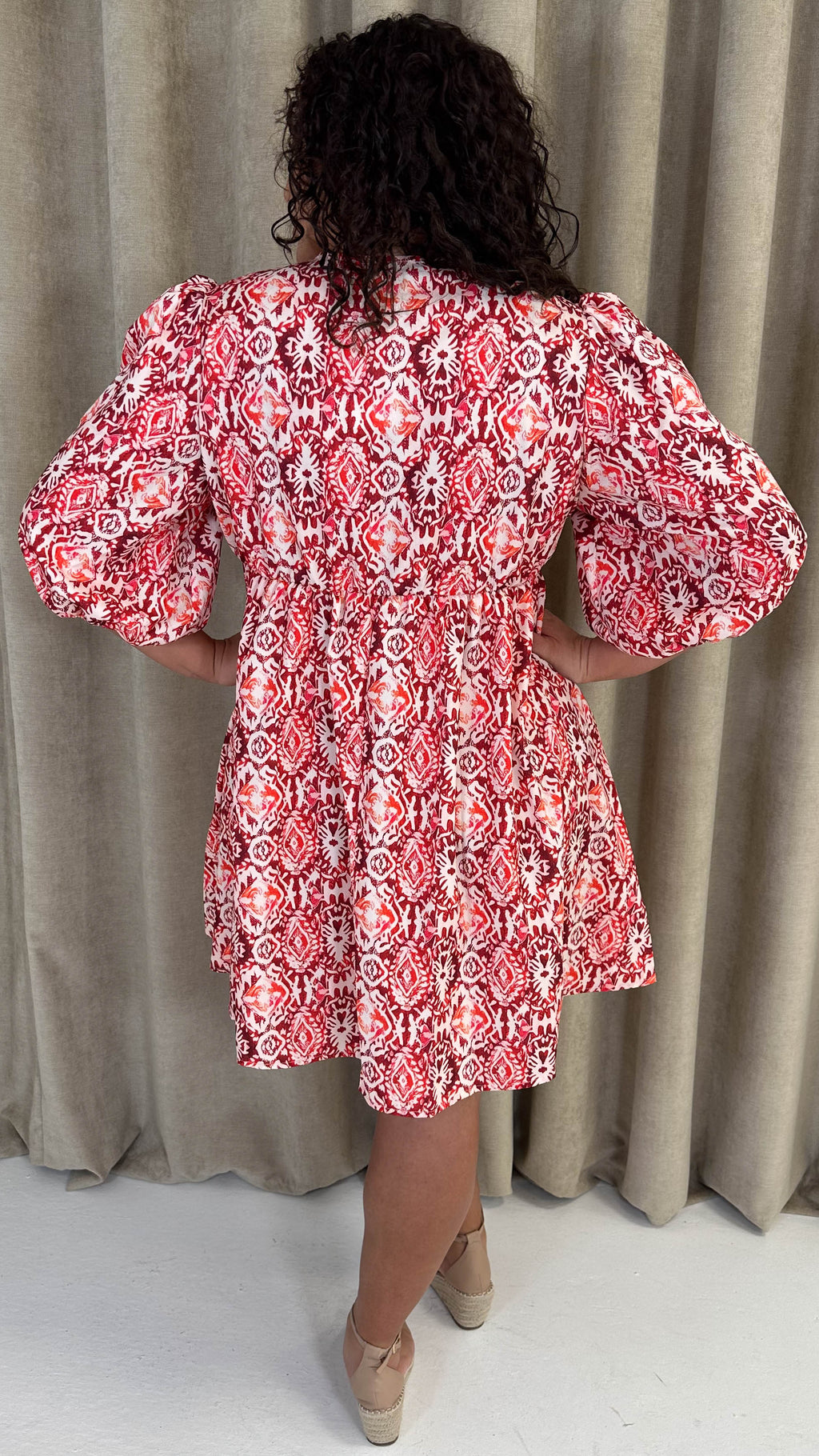 CurveWow Printed Smock Dress Red