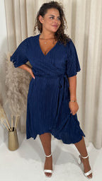 CurveWow Wrap Plisse Dress Navy