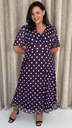 CurveWow Mesh Angel Sleeve Dress Plum Spot