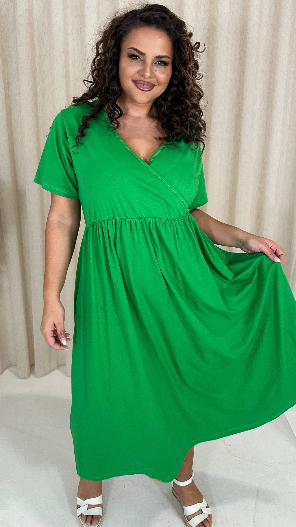 CurveWow Wrap Midi Dress Green