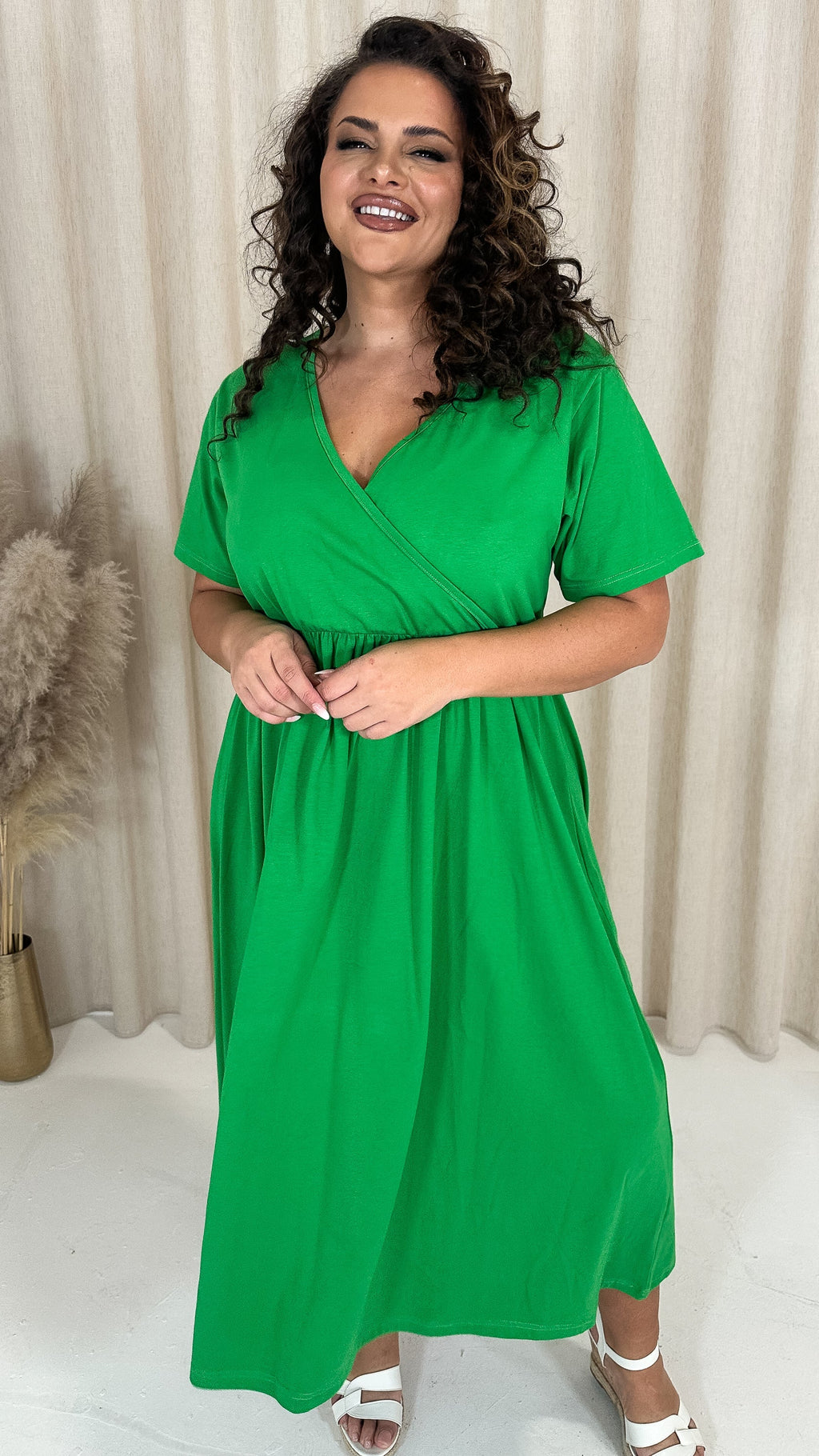 CurveWow Wrap Midi Dress Green