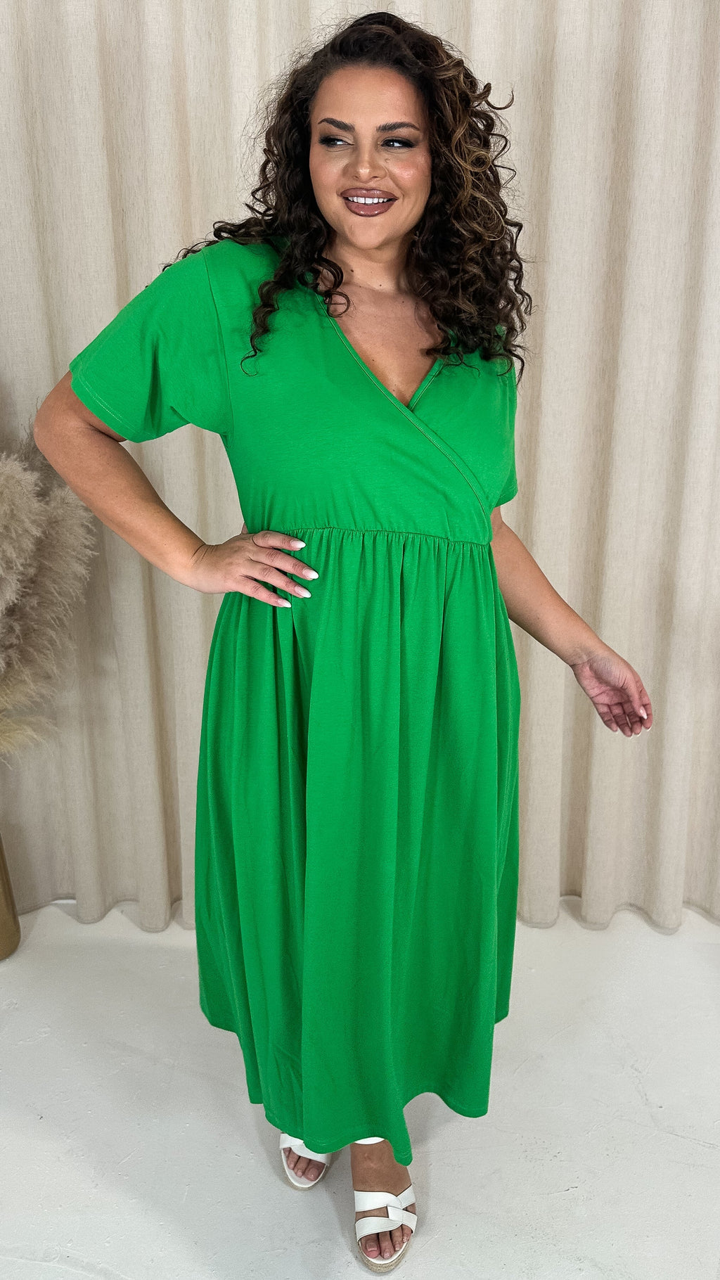 CurveWow Wrap Midi Dress Green