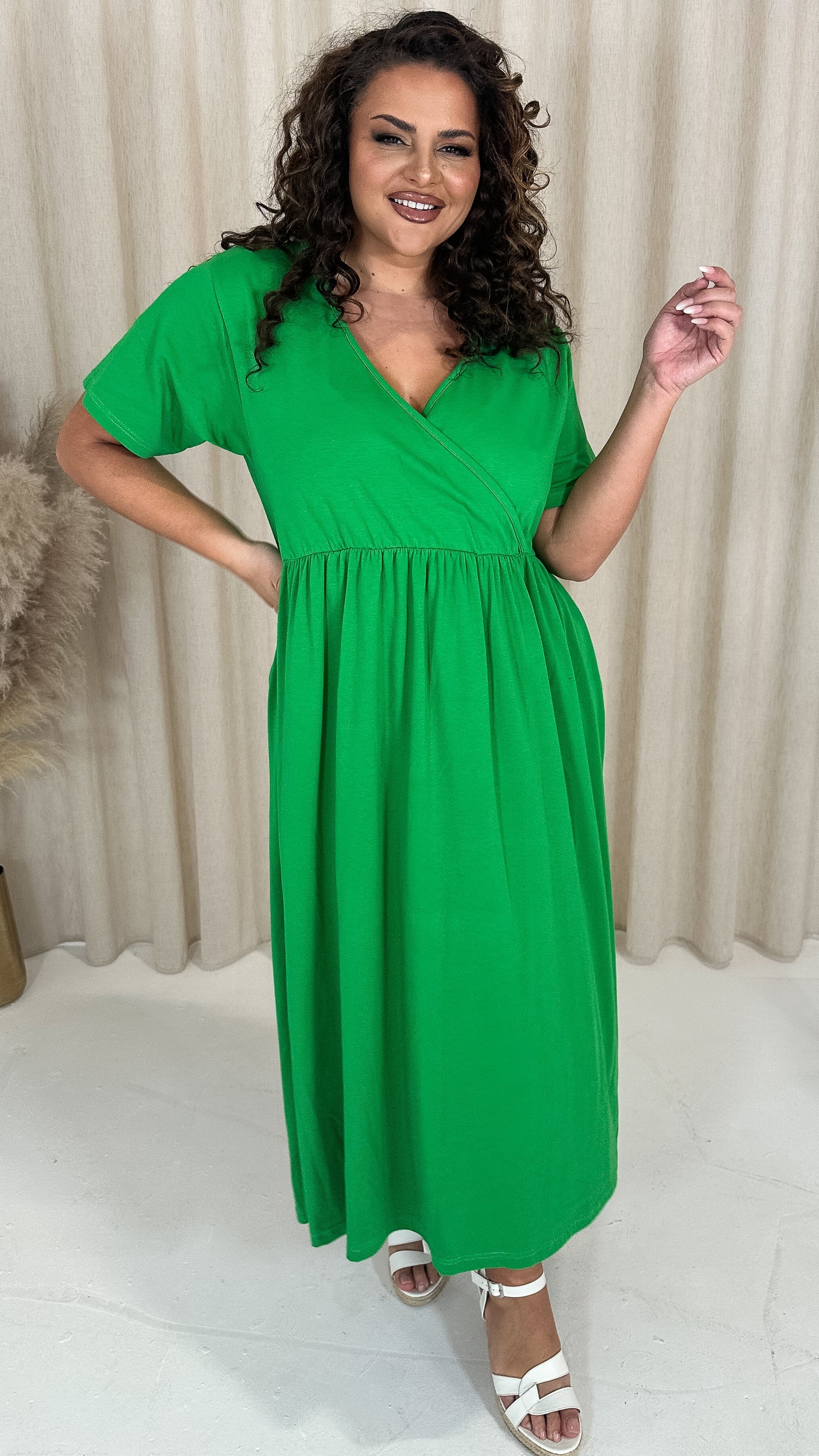 CurveWow Wrap Midi Dress Green
