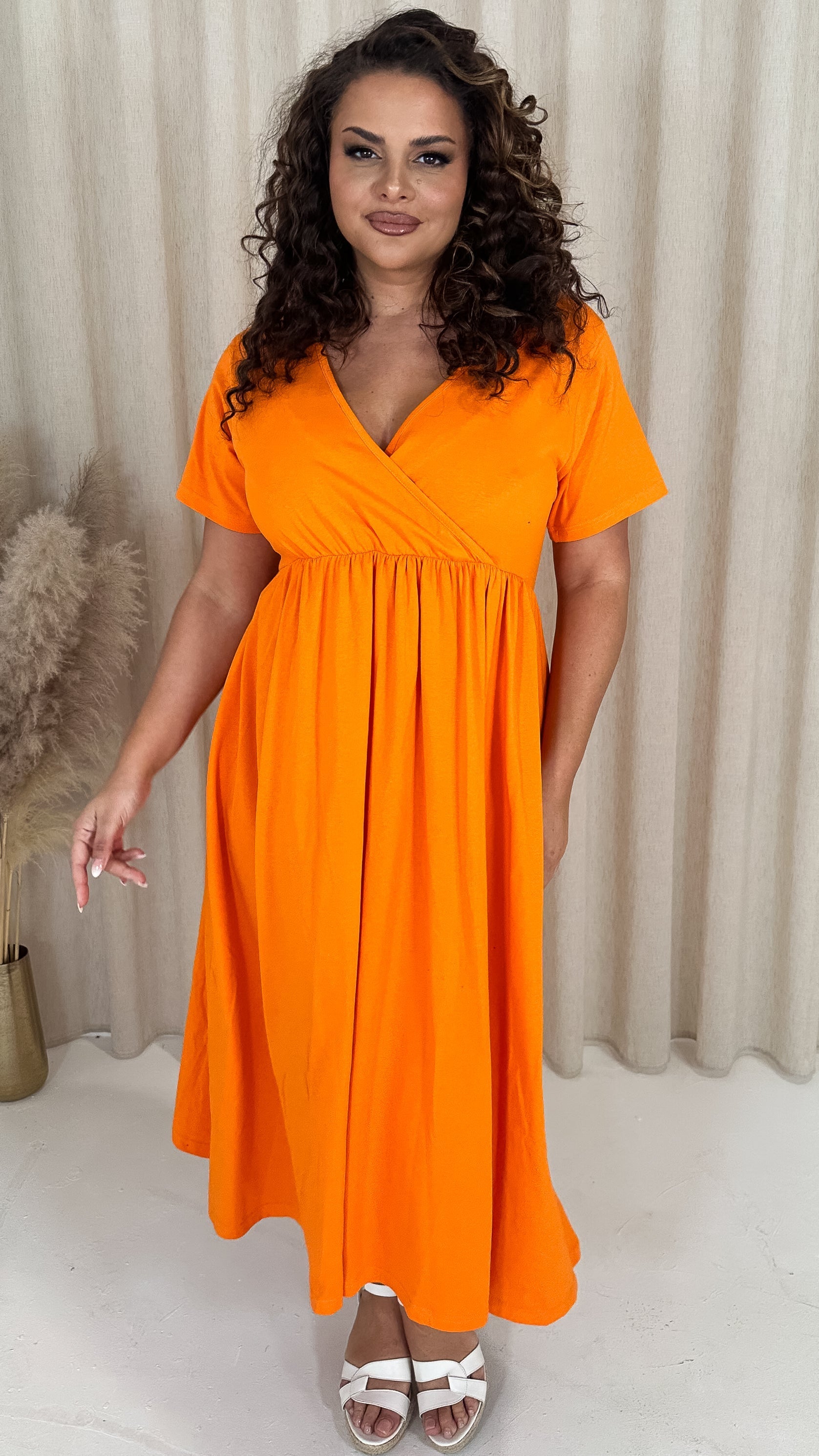 CurveWow Wrap Midi Dress Orange