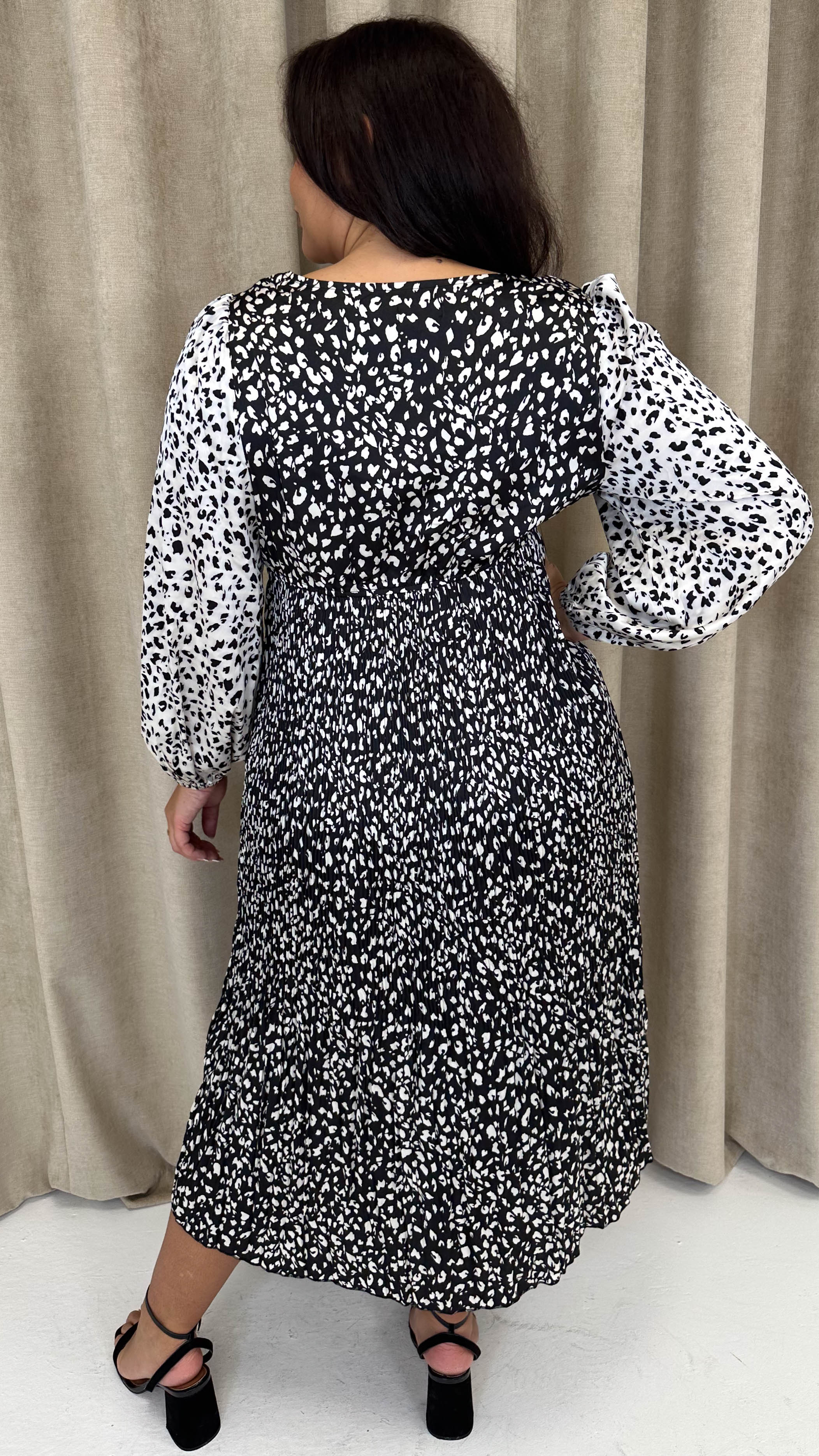CurveWow Spliced Cowl Neck Pleated Midi Dress Mono Animal