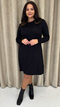 CurveWow Long Sleeve Swing Dress Black