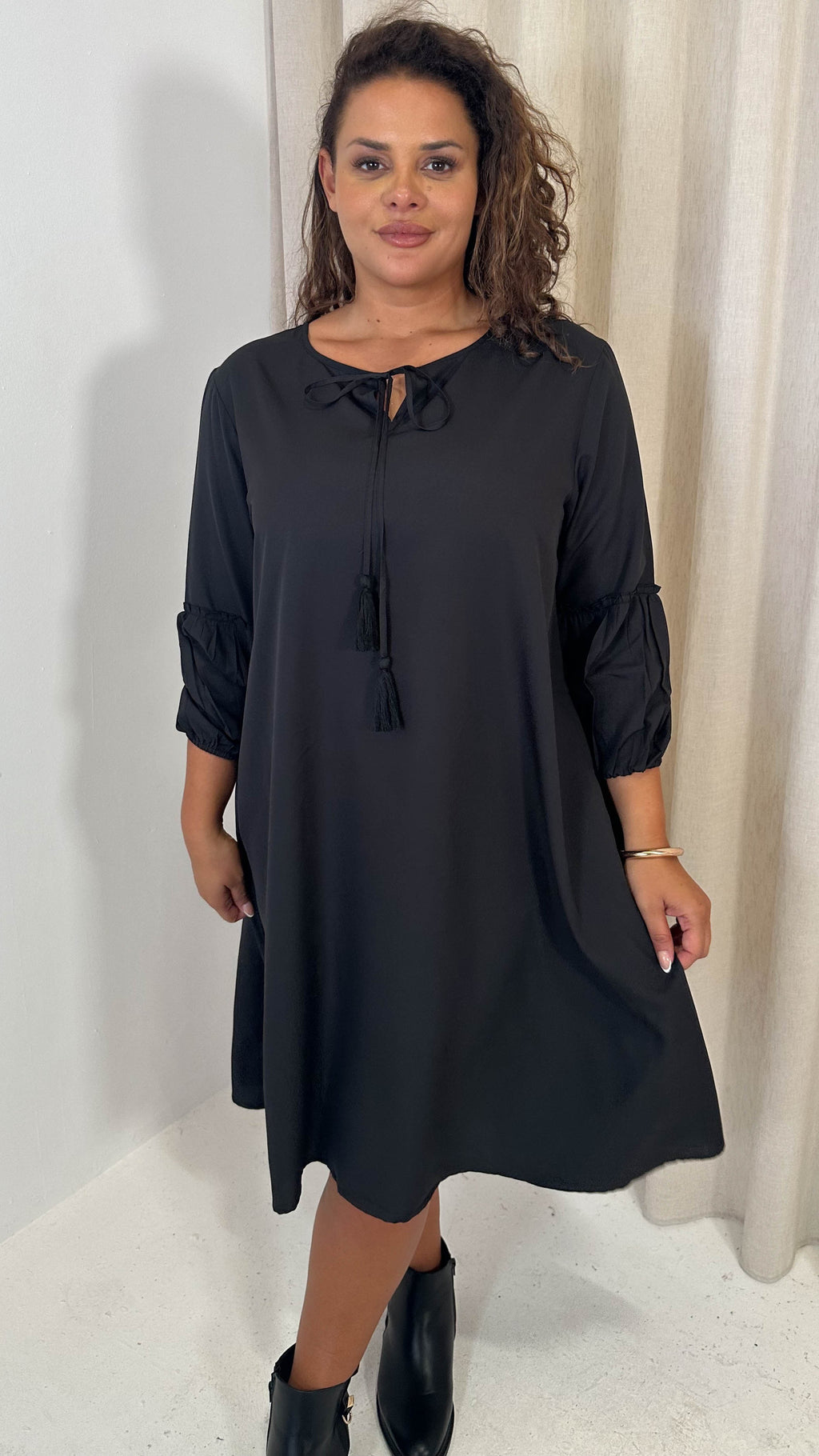 CurveWow Tassel Swing Dress Black