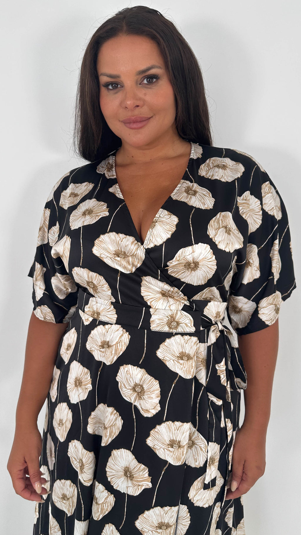 CurveWow Kimono Wrap Midaxi Dress White Poppy