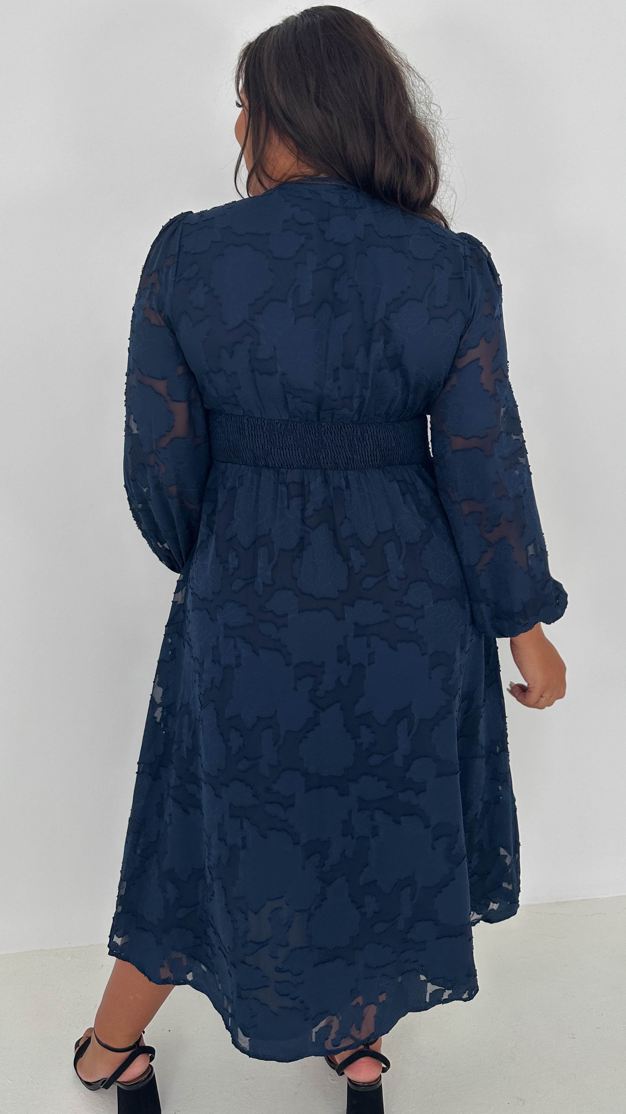 CurveWow Davore V-Neck Button Front Dress Navy