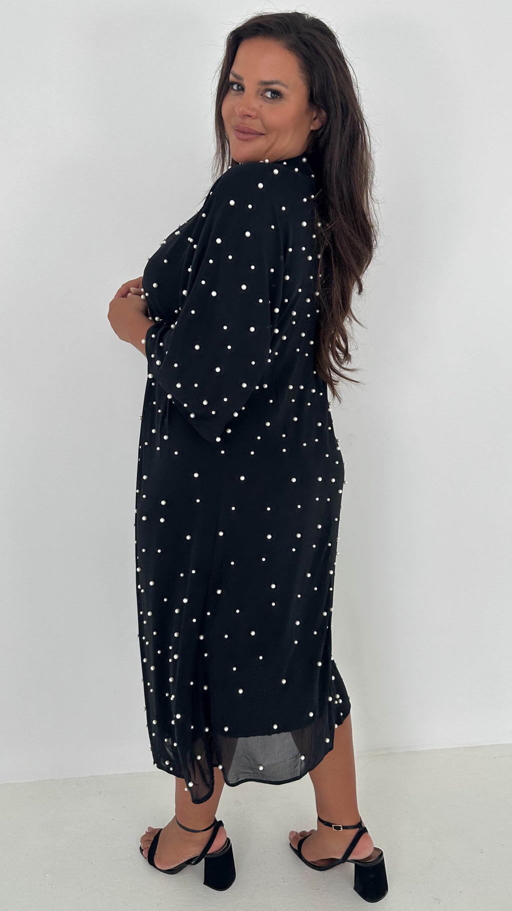 CurveWow Pearl Embellished Knot Front Dress Black
