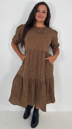 CurveWow Printed Midi Smock Dress Black Animal