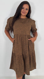 CurveWow Printed Midi Smock Dress Black Animal