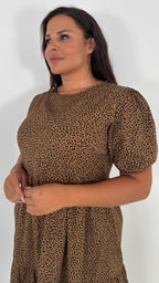 CurveWow Printed Midi Smock Dress Black Animal