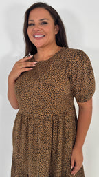 CurveWow Printed Midi Smock Dress Black Animal