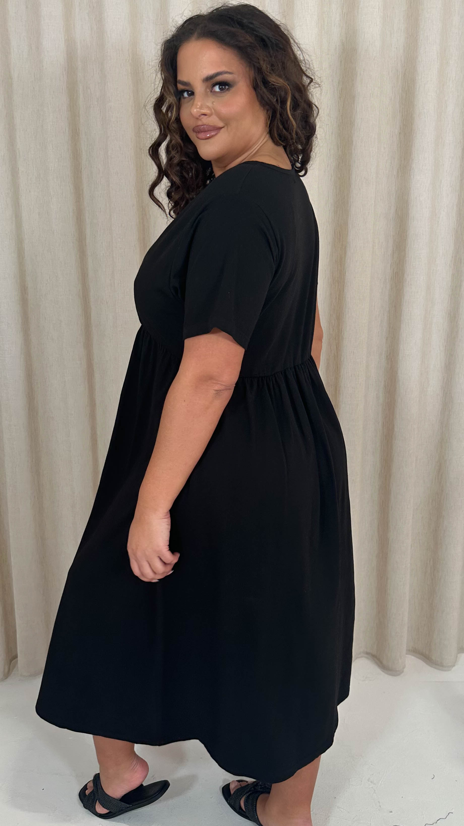 CurveWow Wrap Midi Dress Black