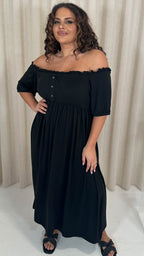 CurveWow Bardot Button Front Dress Black