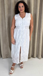CurveWow Broderie Zip Front Dress White