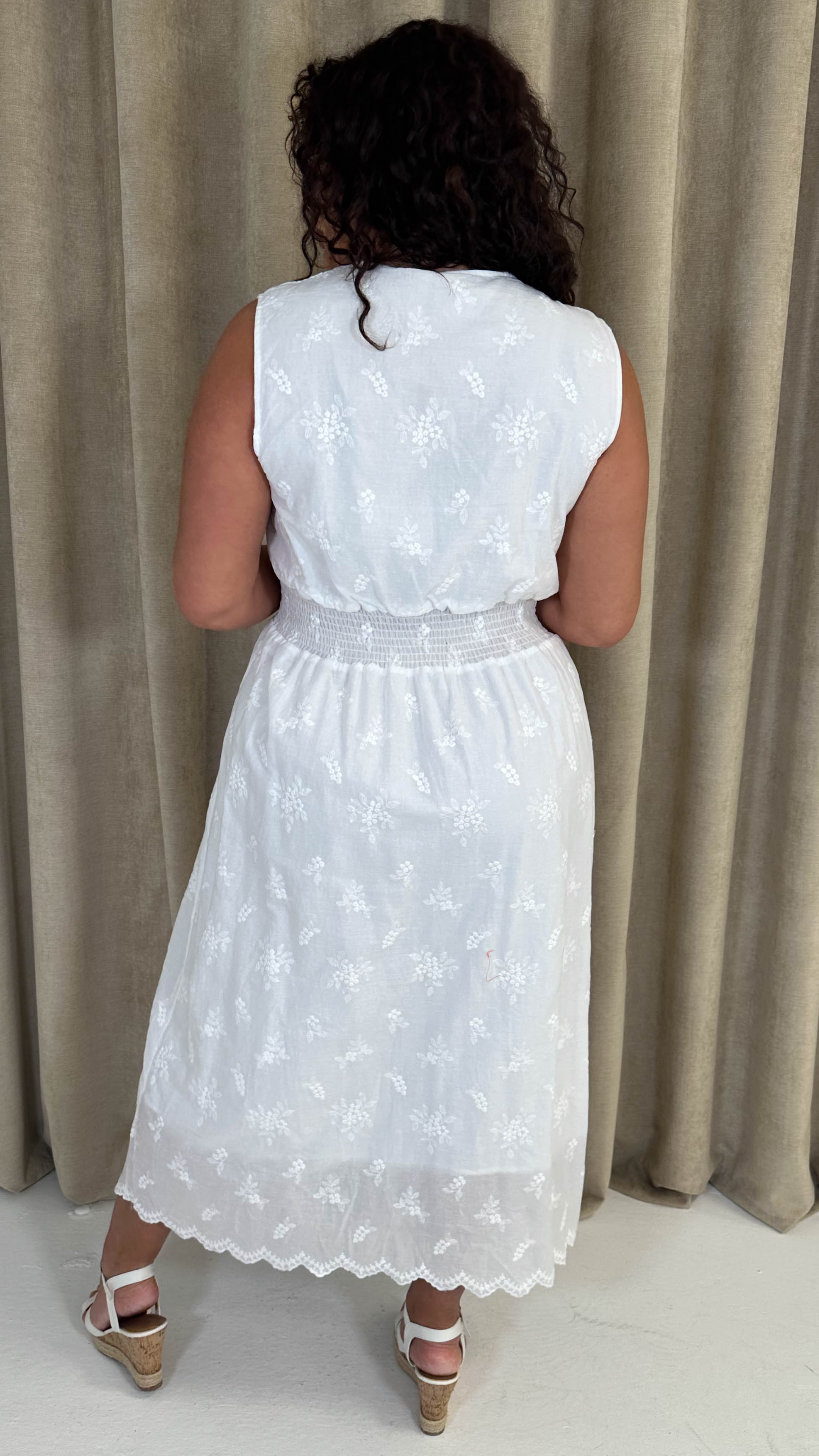 CurveWow Broderie Zip Front Dress White