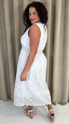 CurveWow Broderie Zip Front Dress White