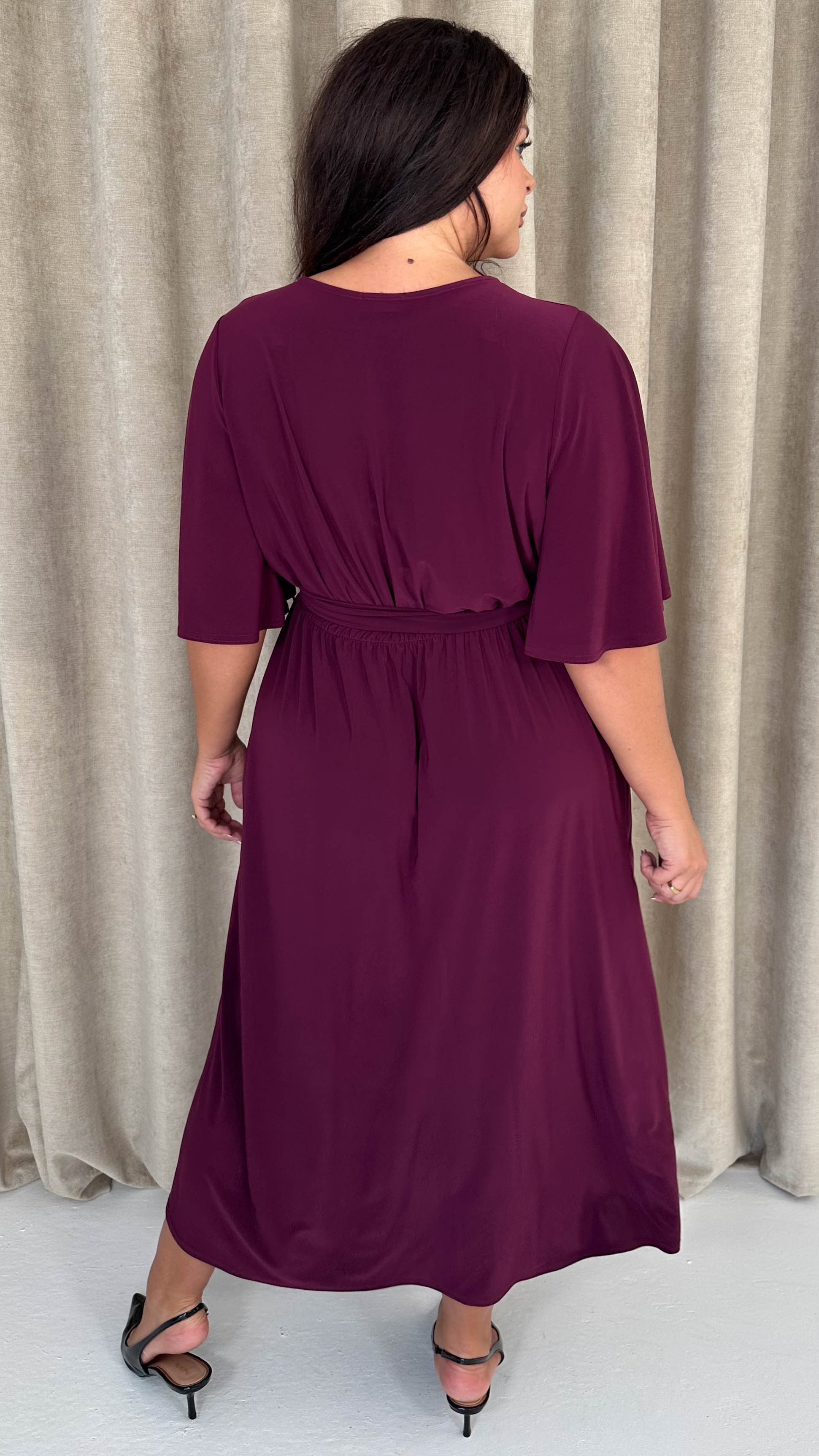 CurveWow Irregular Buckle Split Front Wrap Dress Plum
