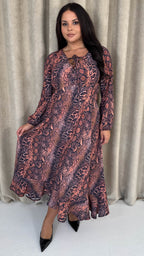 CurveWow Lace Front Frill Hem Midi Dress Snake