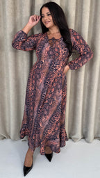 CurveWow Lace Front Frill Hem Midi Dress Snake