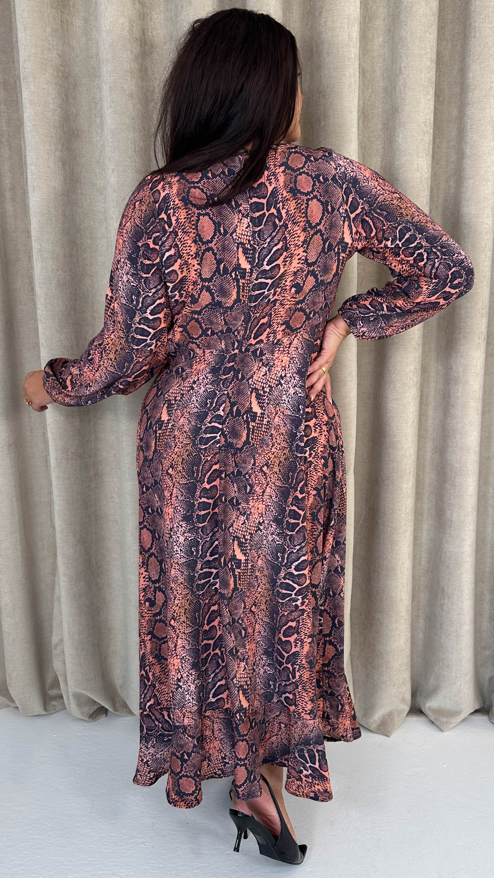 CurveWow Lace Front Frill Hem Midi Dress Snake