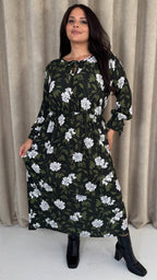 CurveWow Tie Cuff Midaxi Dress Black Floral