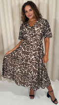 CurveWow Mesh Angel Sleeve Dress Leopard