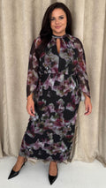 CurveWow Keyhole Mesh Dress Black Floral