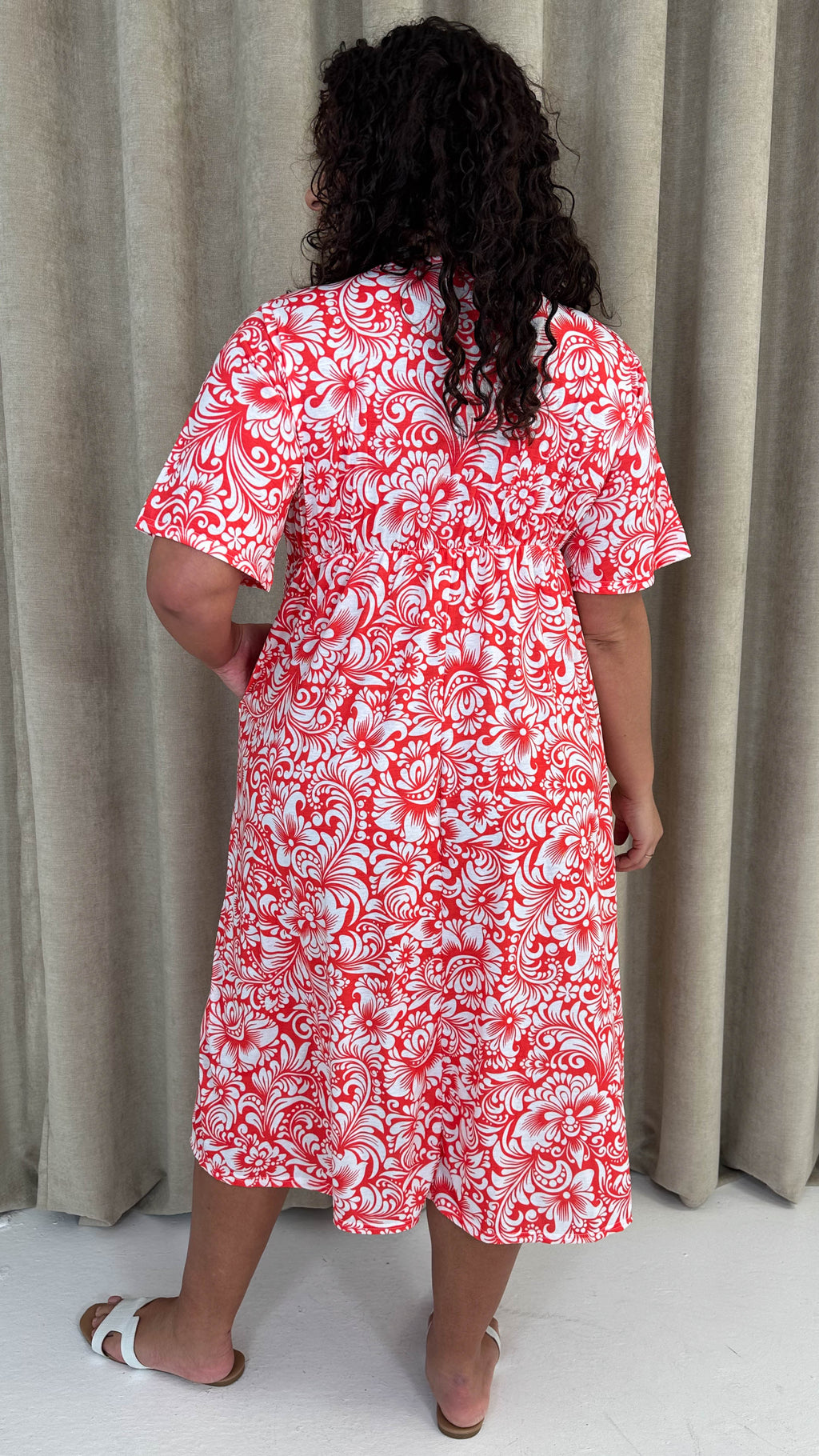 CurveWow Wrap Midi Dress Red Paisley