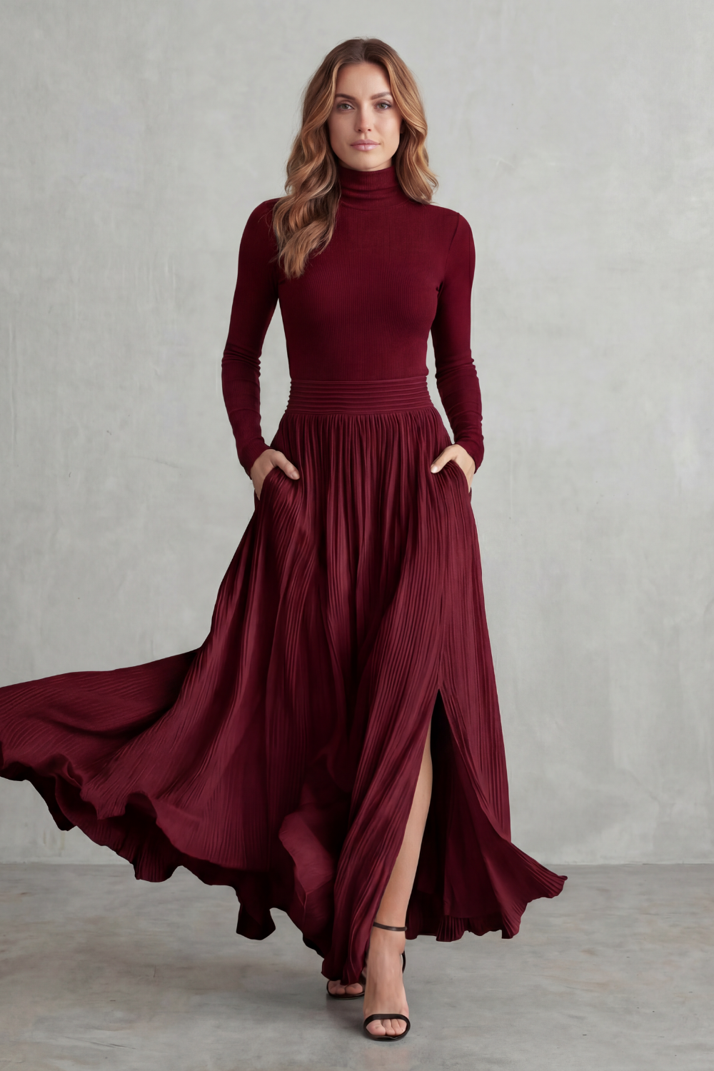 Neravelle – Pleated flow silhouette – Two-piece turtleneck set