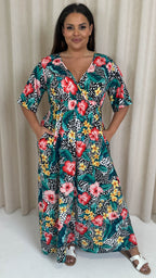CurveWow Maxi Wrap Dress Animal Palm Print