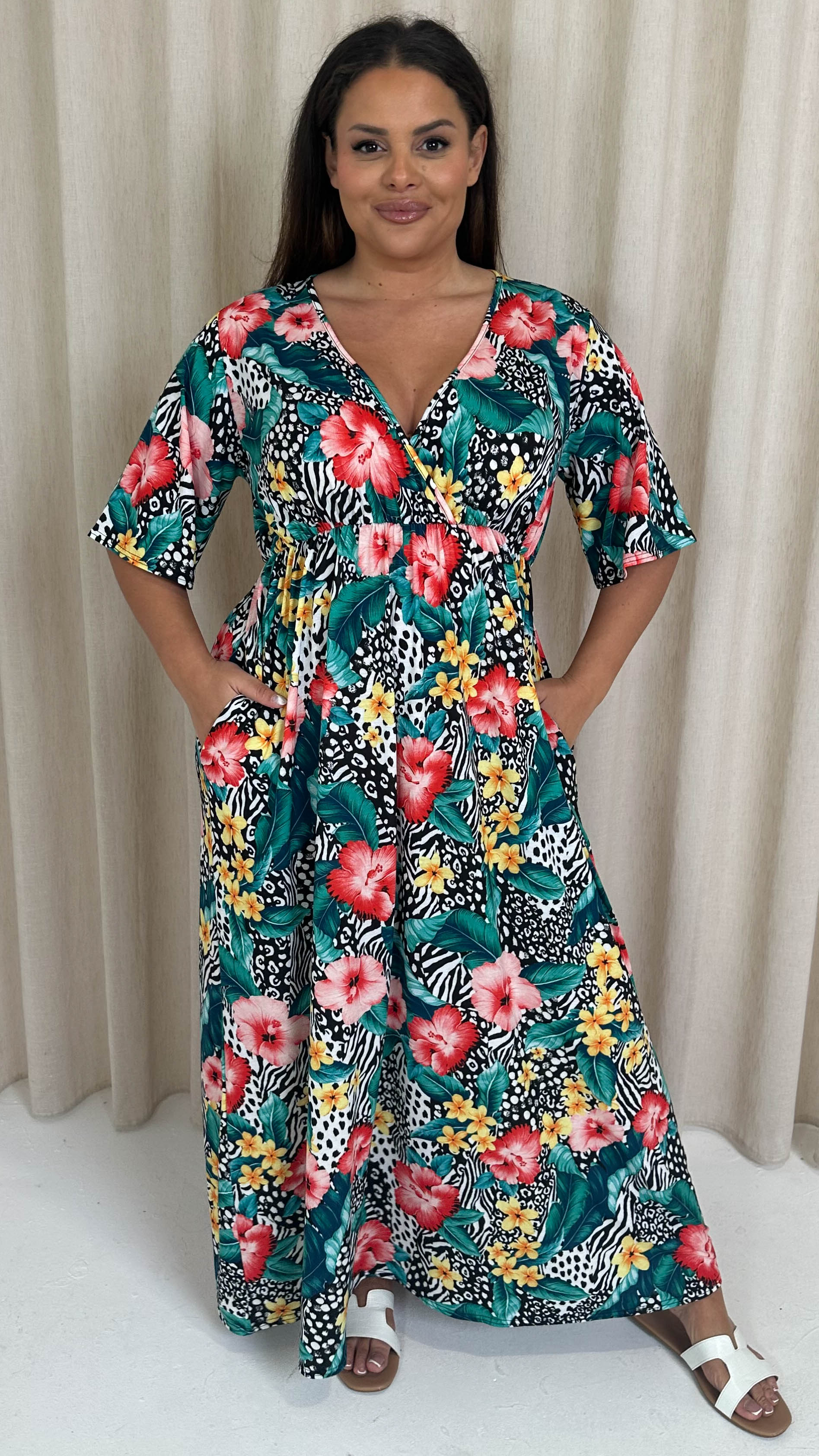 CurveWow Maxi Wrap Dress Animal Palm Print