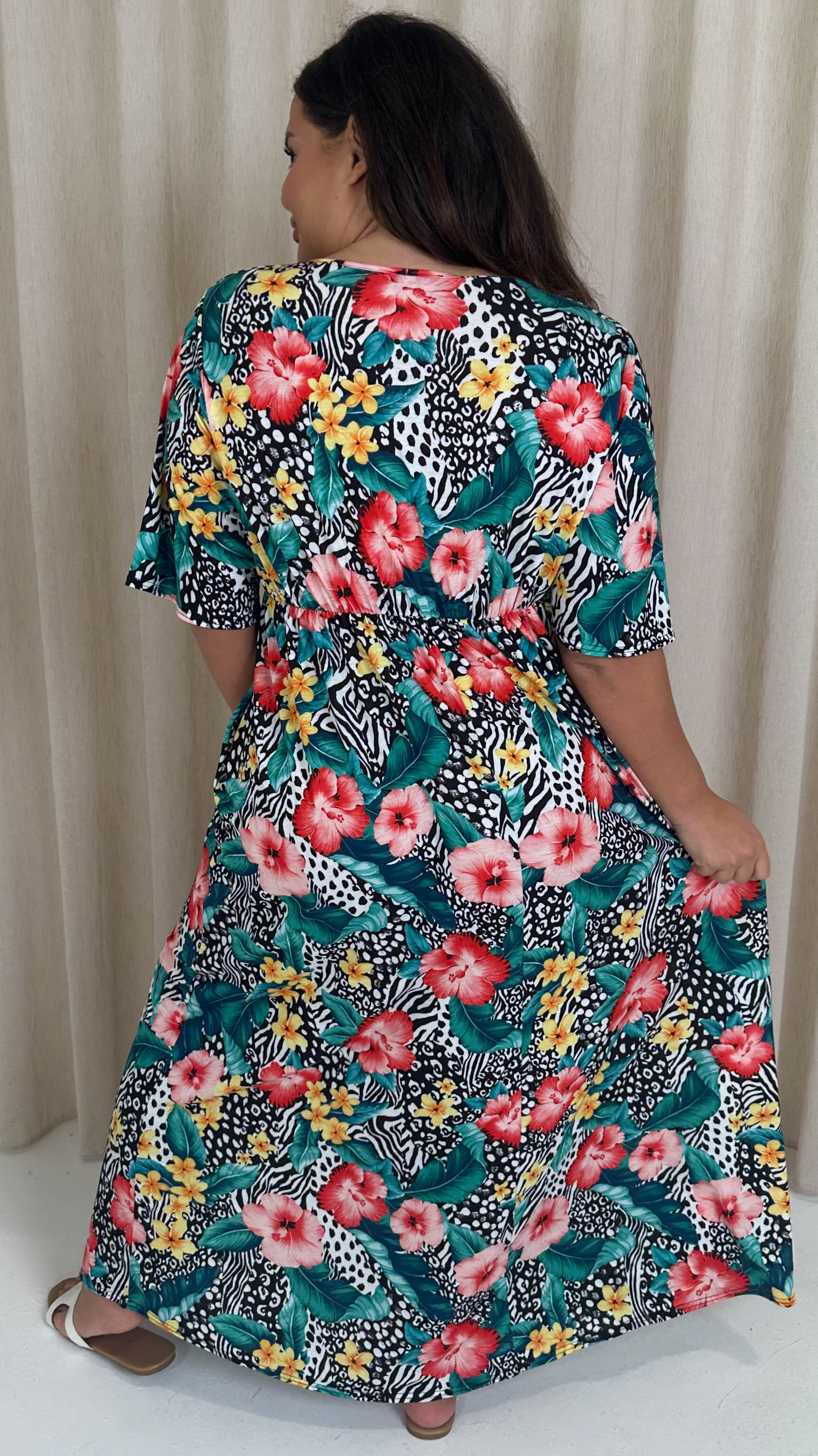 CurveWow Maxi Wrap Dress Animal Palm Print