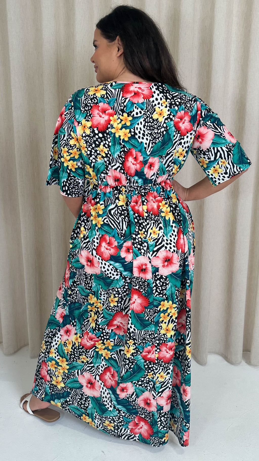 CurveWow Maxi Wrap Dress Animal Palm Print