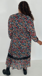 CurveWow Lace Insert Printed Midi Dress Multi Floral