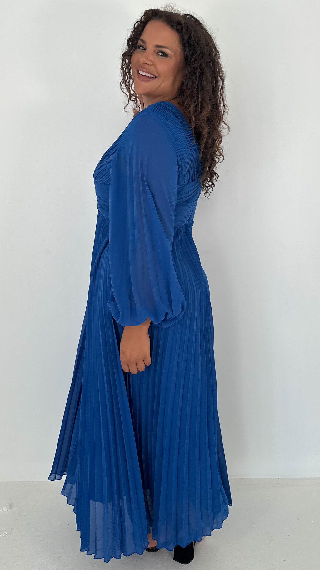 CurveWow Pleated Wrap Maxi Dress Blue