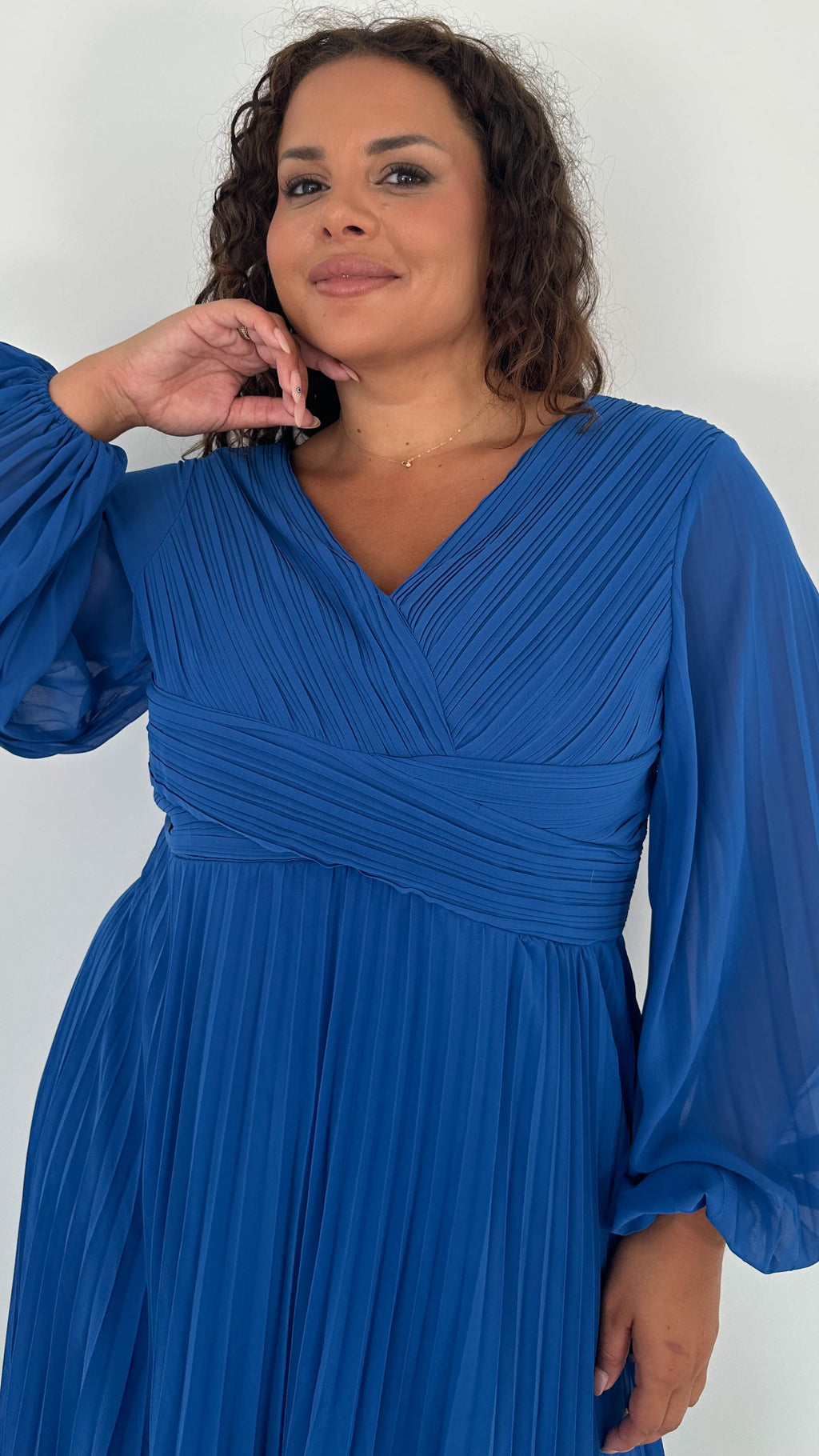 CurveWow Pleated Wrap Maxi Dress Blue