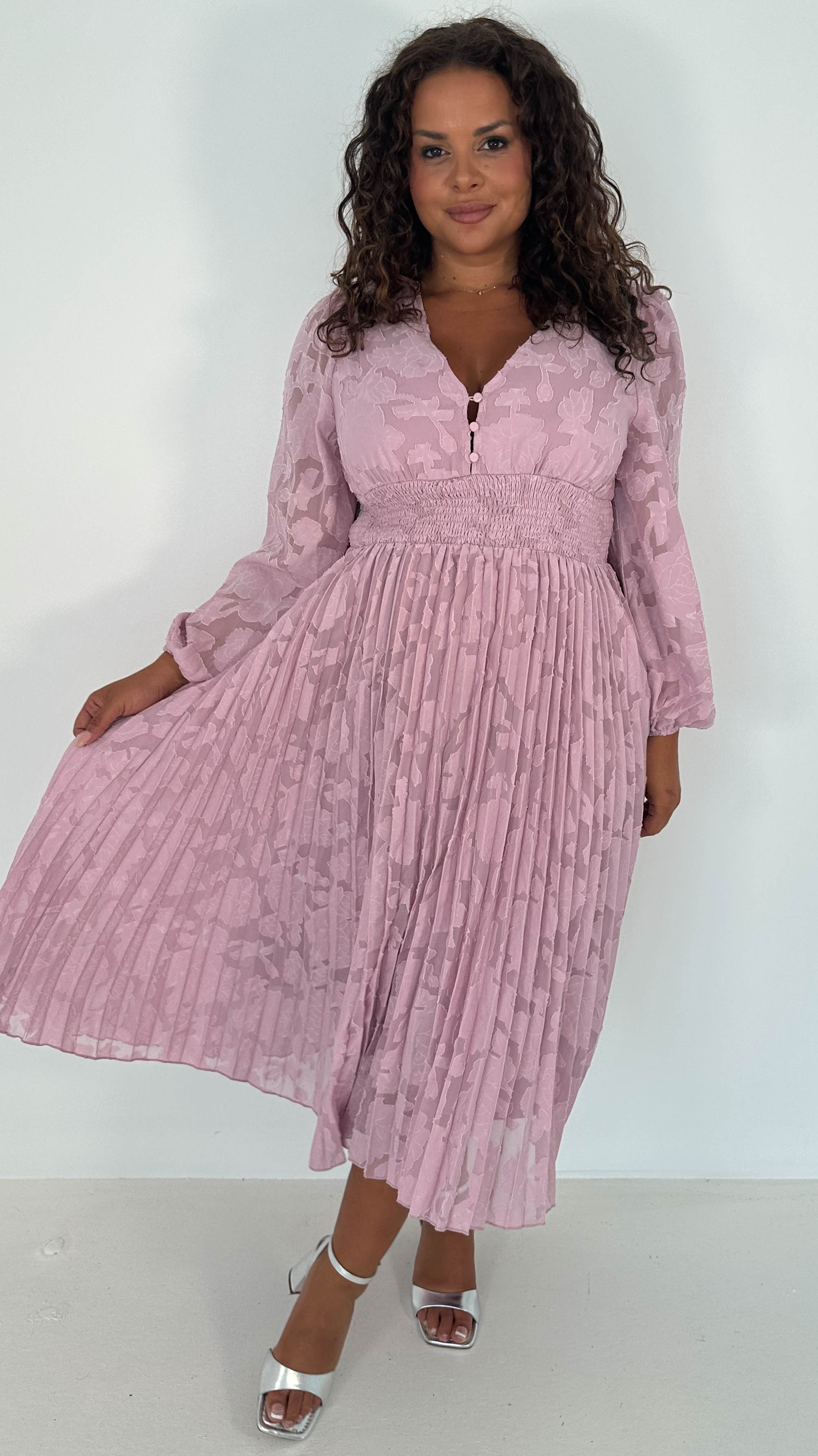CurveWow Davore V-Neck Pleated Dress Blush