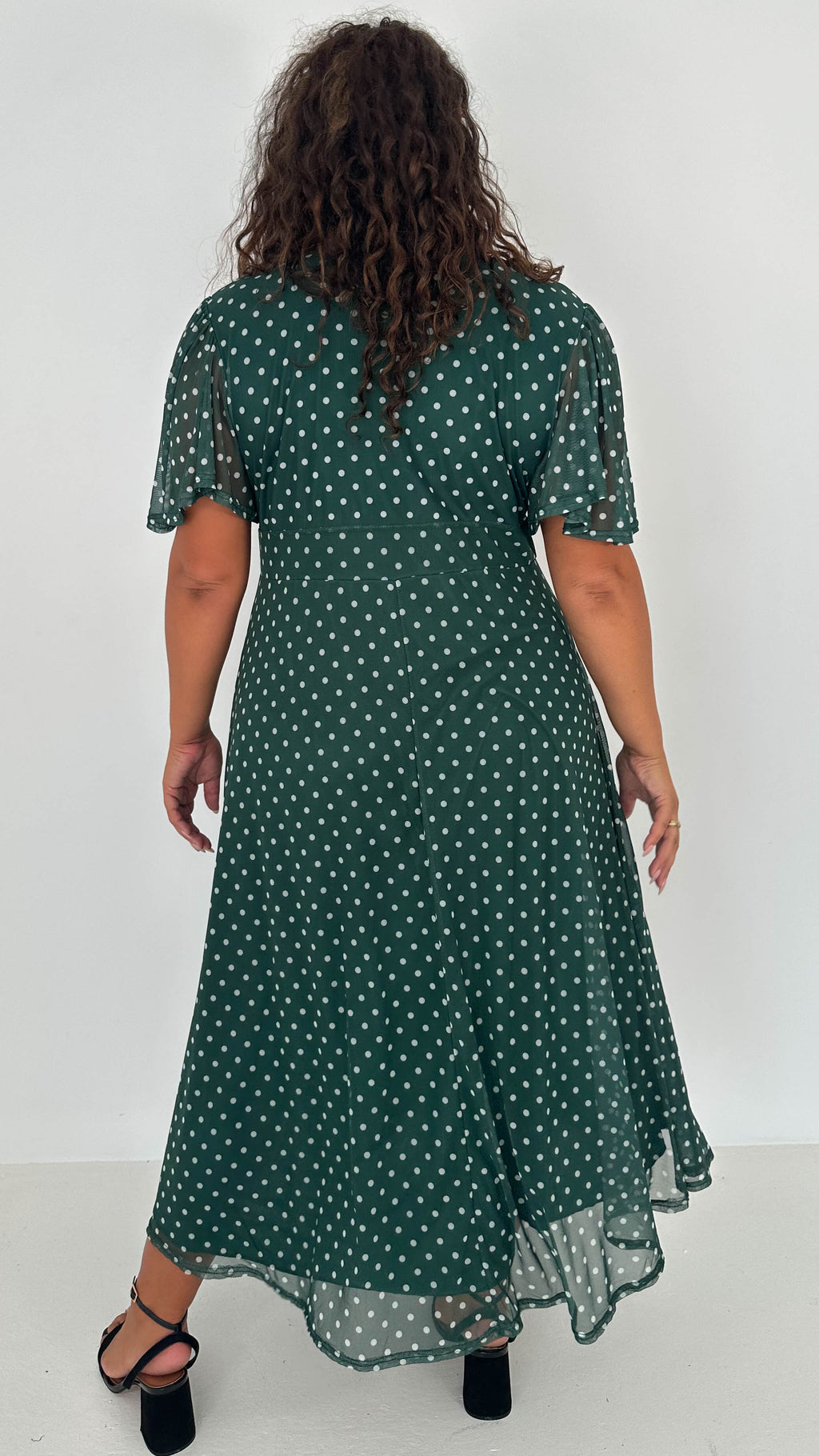 CurveWow Mesh Angel Sleeve Dress Green Spot